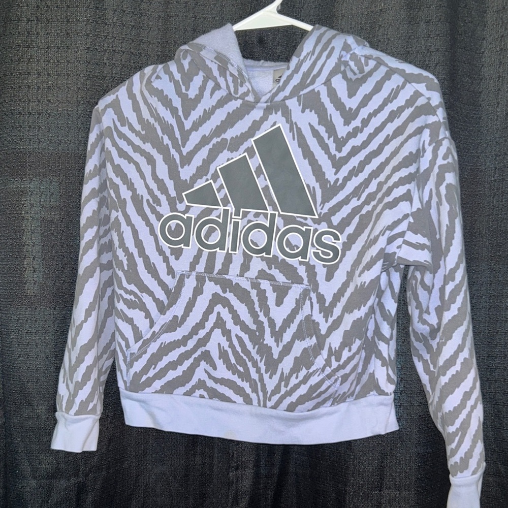 Adidas Zebra Pattern Hoodie in Gray and White